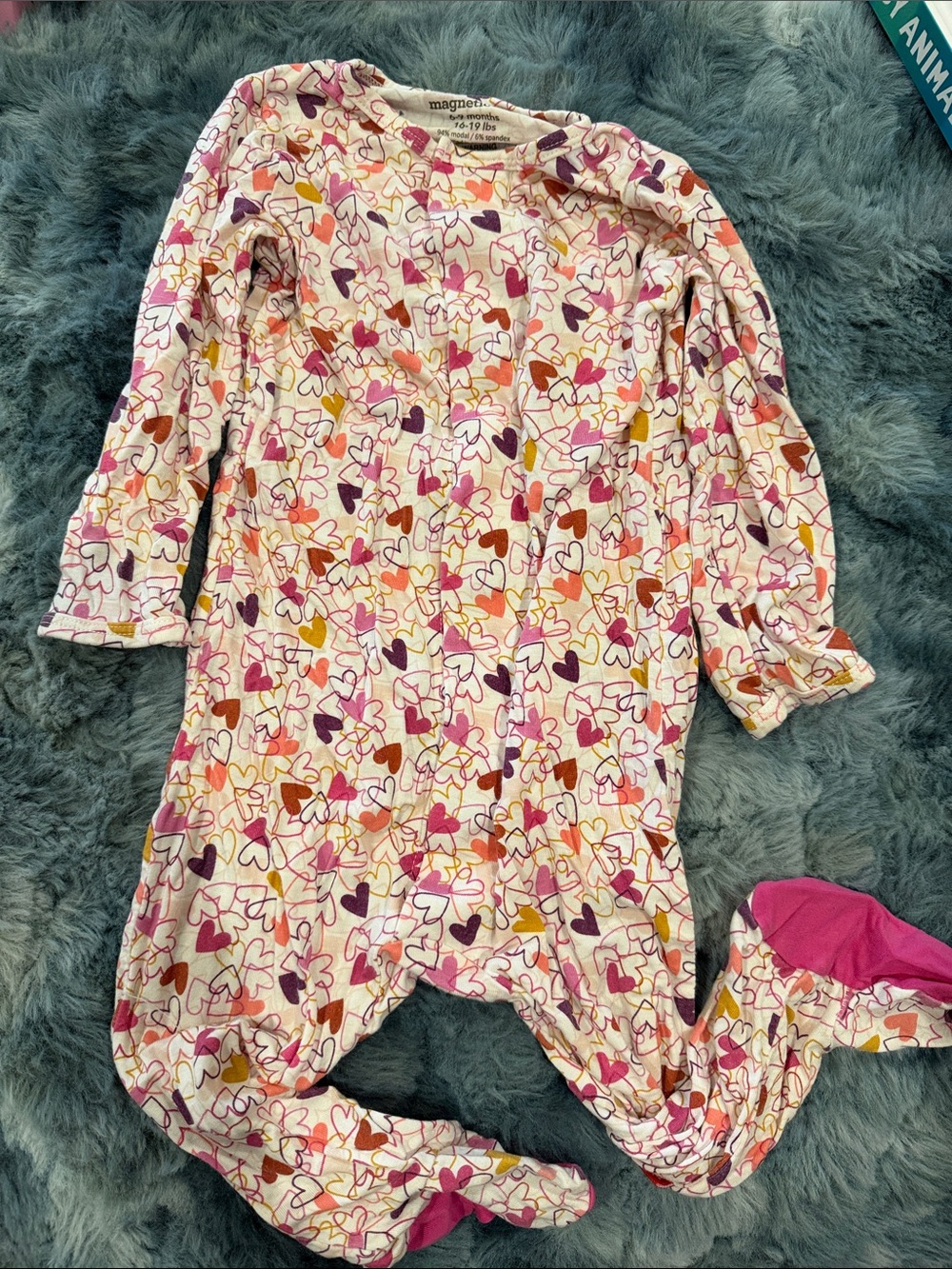 Magnetic Me Cream Footed One-Piece with Pink, Purple & Orange Heart Print